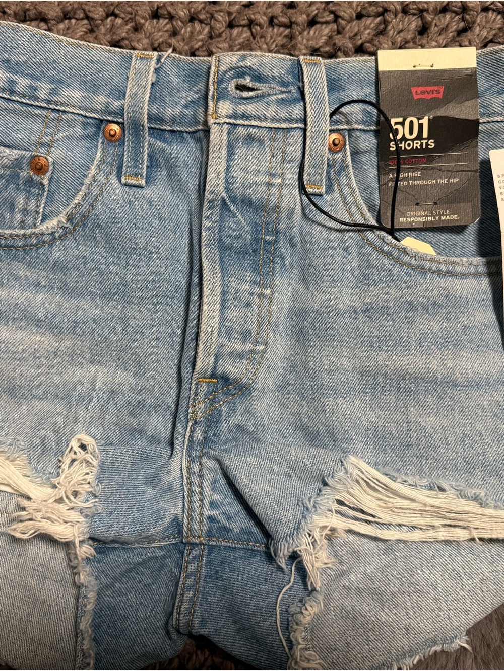 Levi's Light Blue Straight Cut Distressed Jeans Shorts